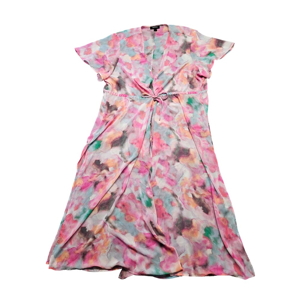 Torrid Watercolor Abstract Floral Chiffon Tie Waist Kimono Duster Cardigan 1 XL